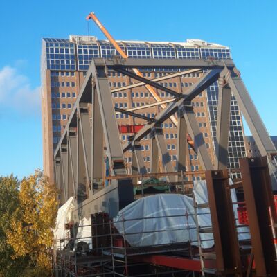 Schrägansicht der Baustelle Eisenbahnüberführung Berliner Tor