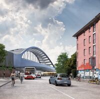 Visualisierung: Die neue Sternbrücke in HambuVisualisierung: Max-Brauer-Allee, Blickrichtung Süd-West 1 [Quelle: (Dezember 2022, DB // Ney & Partners // rendertaxi architecture.visualisation)